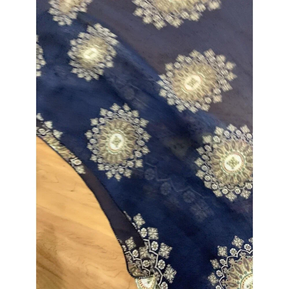 Scarf Vest Long Flowy Sleeveless Navy Print Silky One Size Boho Asymetrical